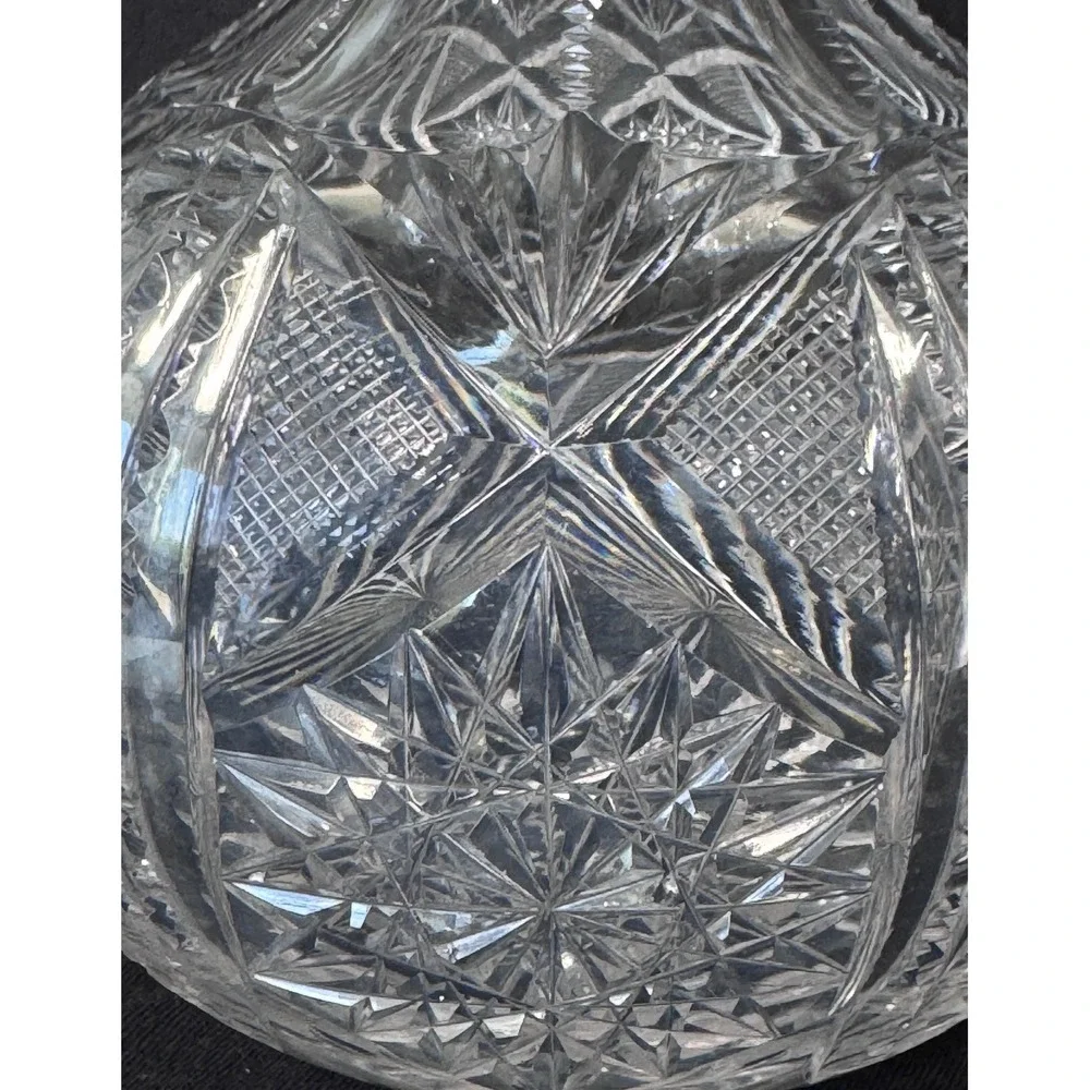 Vintage Cut Glass Decanter American Brilliant Style Crystal Bulbous Starburst